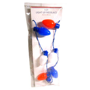 Patriotic July 4 Light-Up Necklace Red White Blue Bulbs Battery Powered 3 Feet